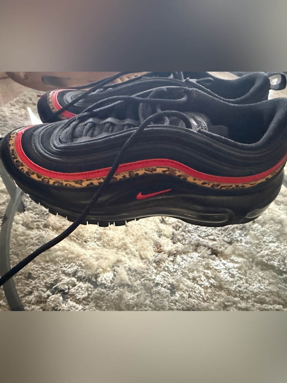Nike Black and Red Air Max Sneaker with Leopard Trim